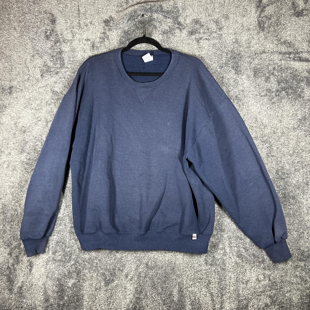 Russell Athletic Sweatshirt Mens XL Blue Pullover Heavyweight Fleece Logo